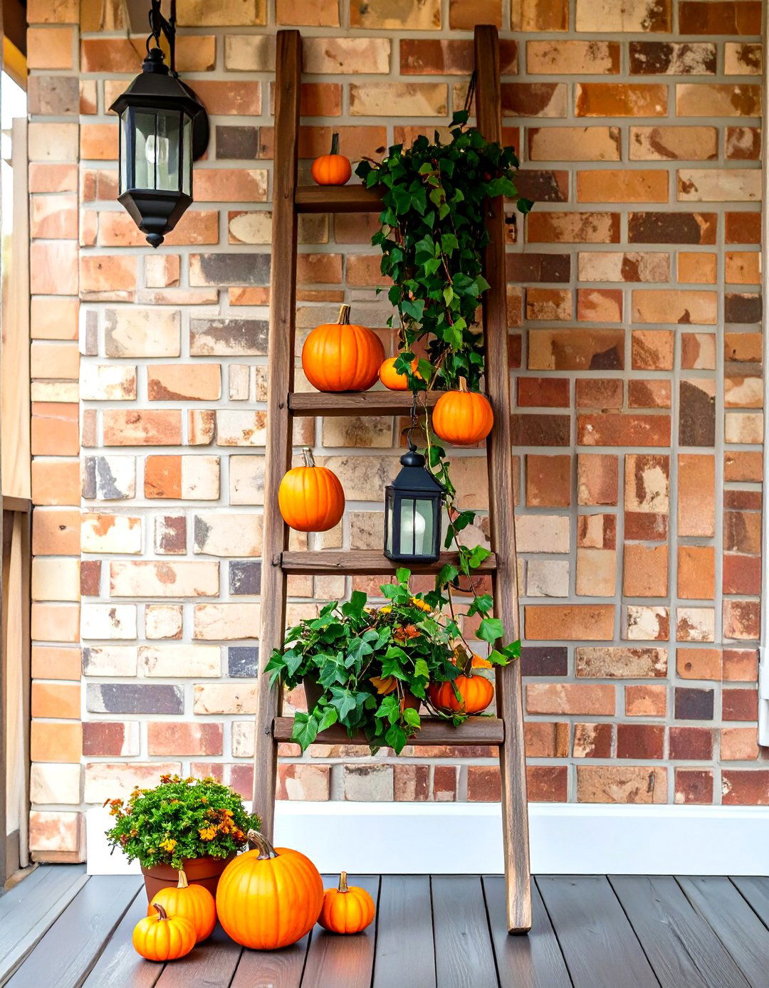 A Vintage Ladder for Vertical Display - 30 outdoor fall decor ideas
