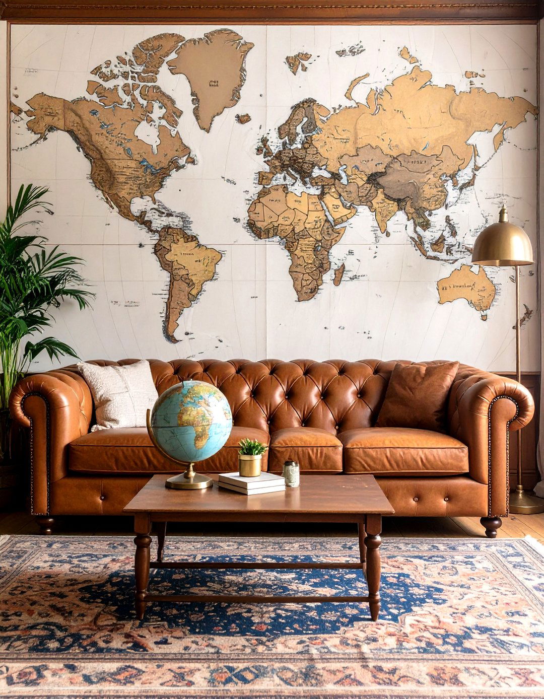 A Vintage Map Wallpaper Wall - 30 accent wall ideas living room