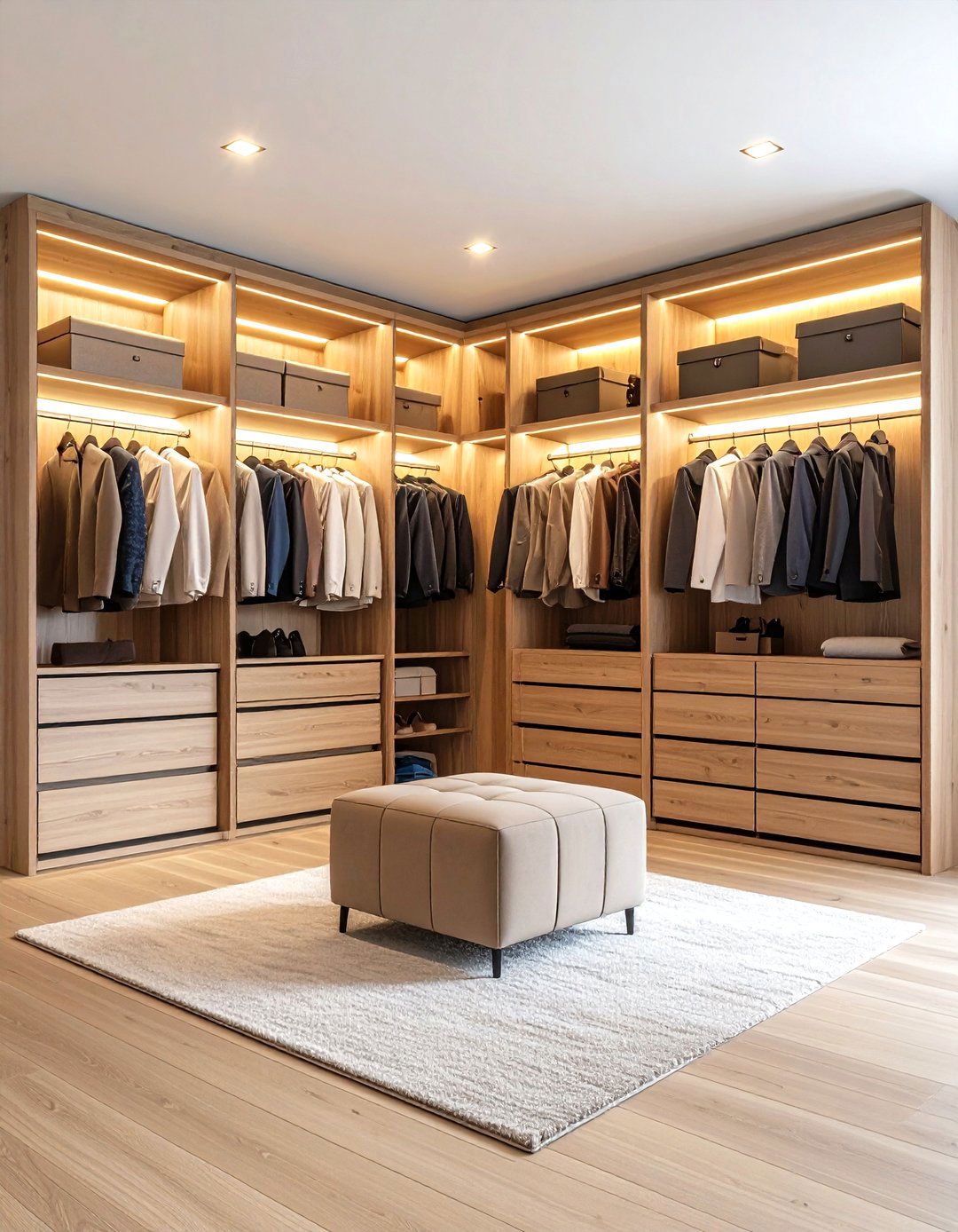 A Walk in Closet with Custom Organization - 30 quiet luxury interior design ideas