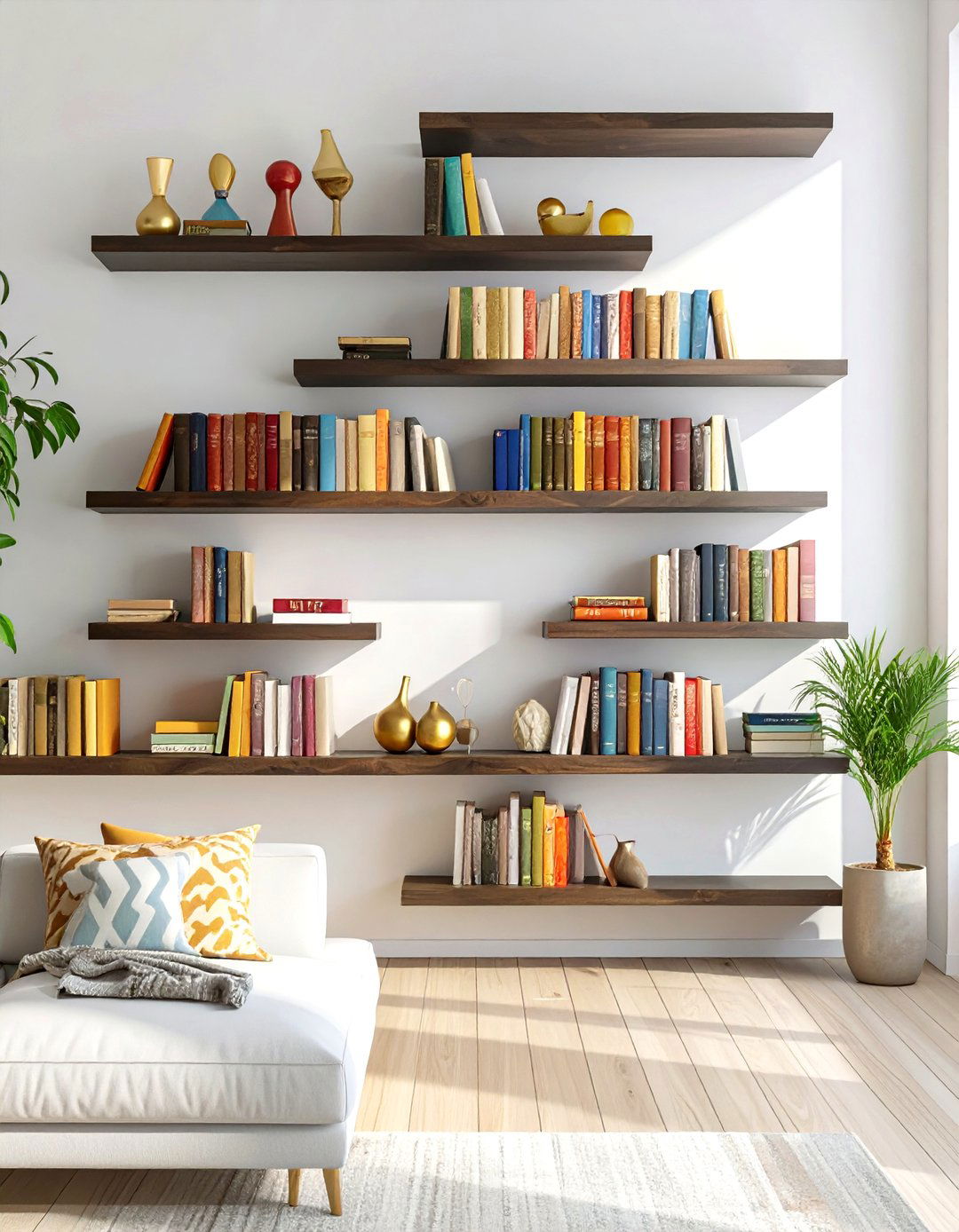 A Wall Mounted Bookshelf Display - 30 wall decoration ideas for living room