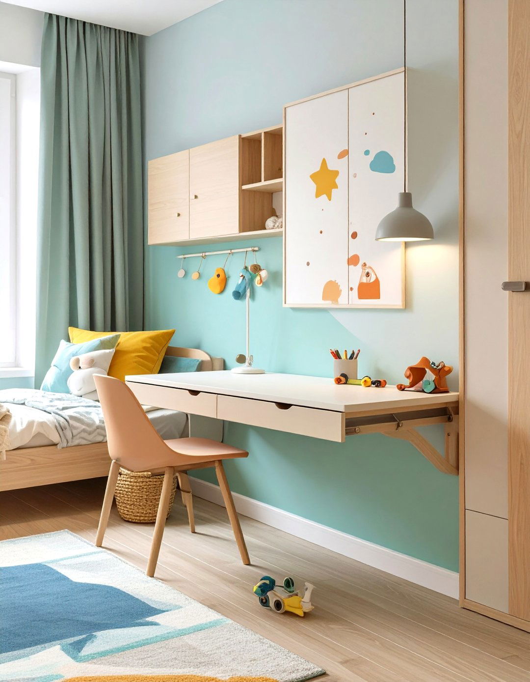 A Wall Mounted Drop Leaf Table - 30 small kids bedroom ideas