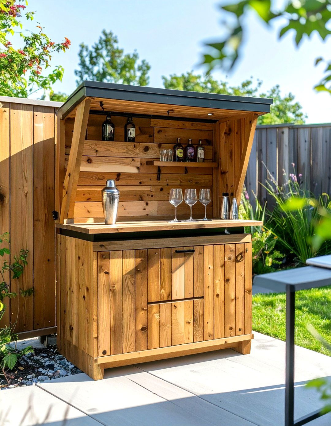 A Wall Mounted Fold Down Murphy Bar - 30 small backyard landscaping ideas