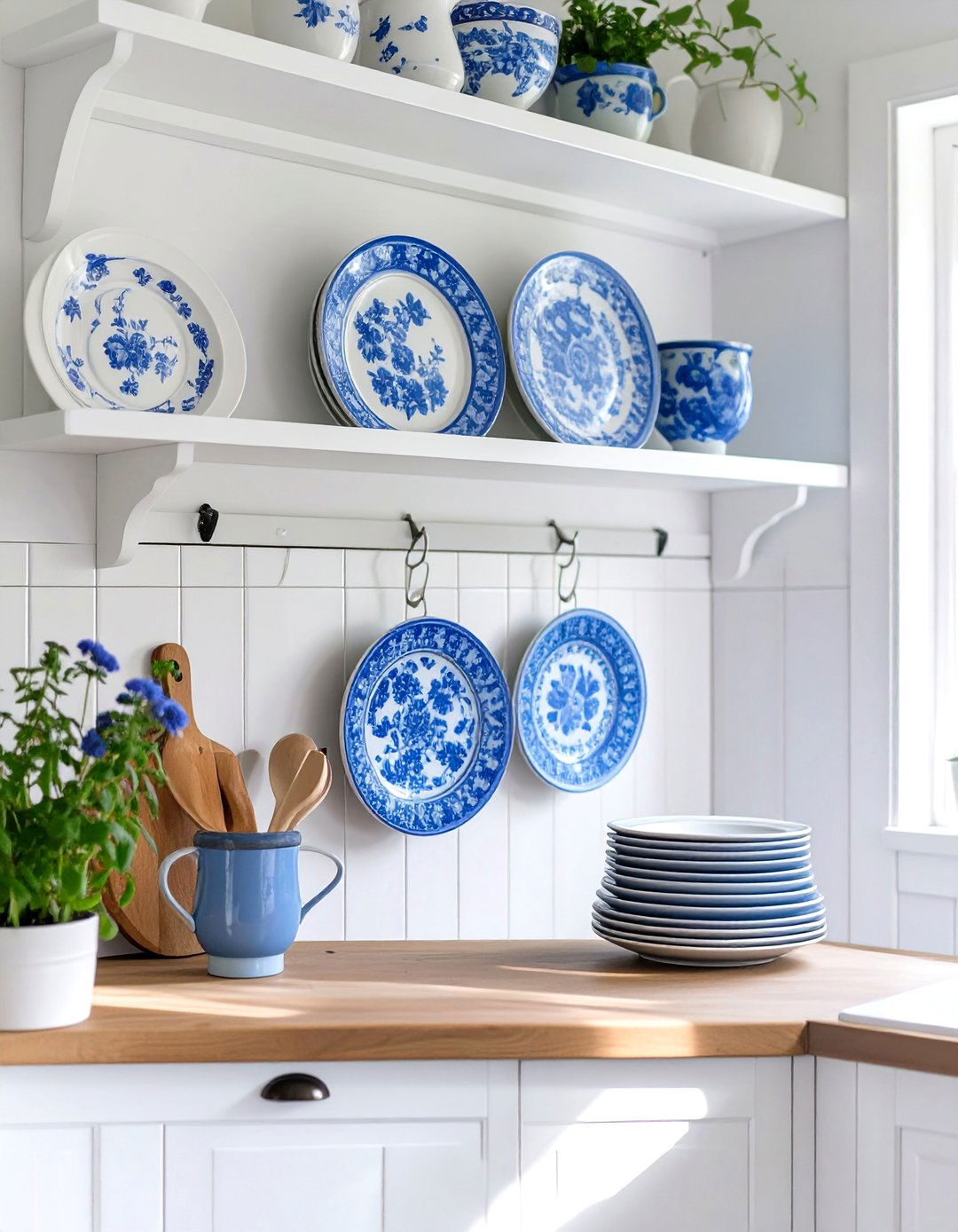 A Wall Mounted Plate Rack in a Small Country Kitchen - 30 small country kitchen ideas