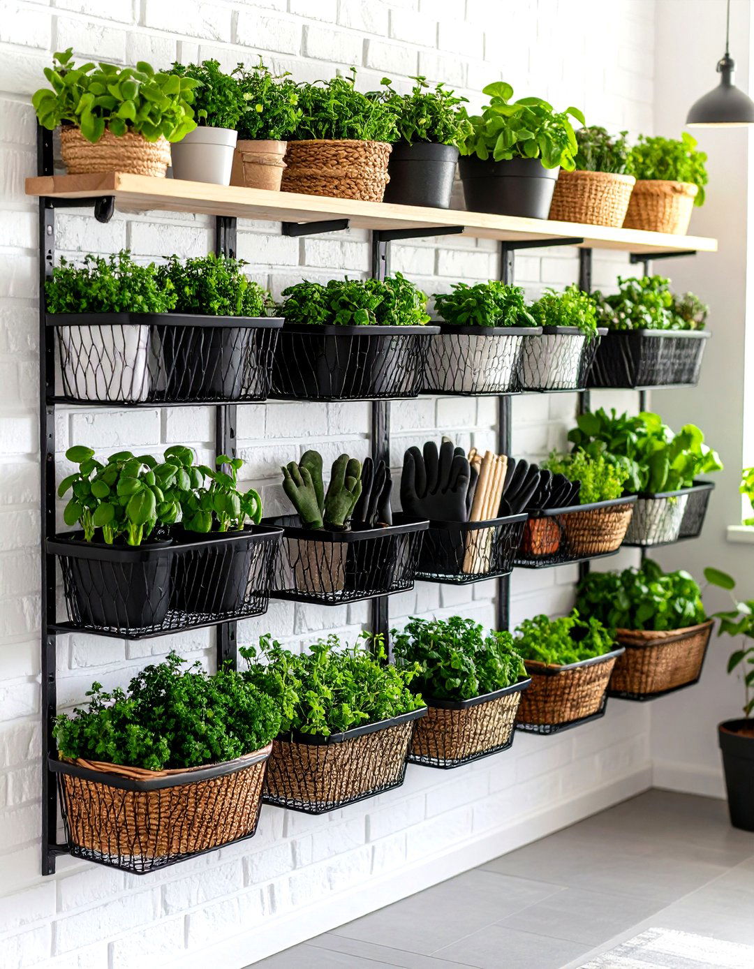 A Wall Mounted Wire Basket System - 30 garden tool storage ideas