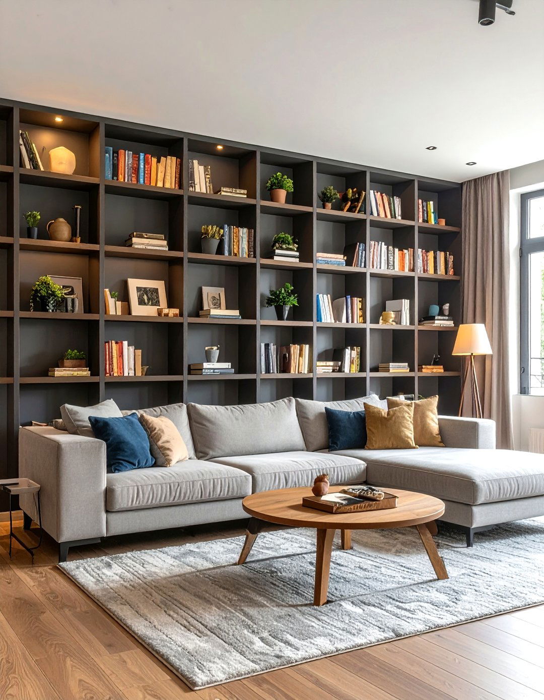 A Wall of Built In Shelving - 30 accent wall ideas living room