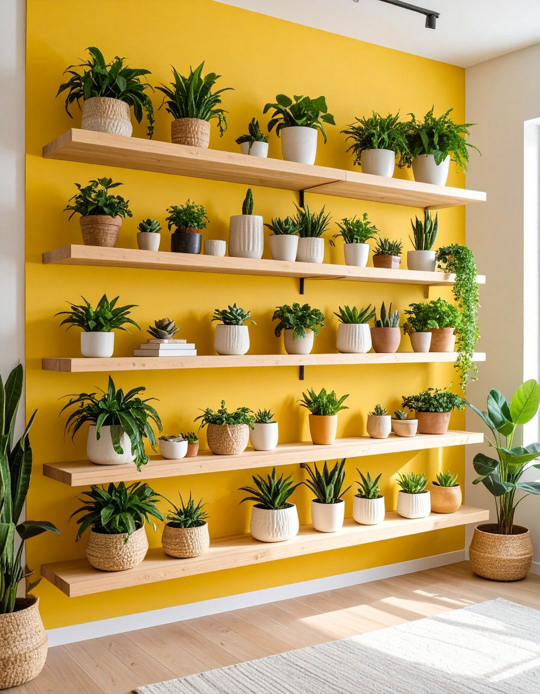 A Wall of Floating Plant Shelves - 30 large wall decor ideas
