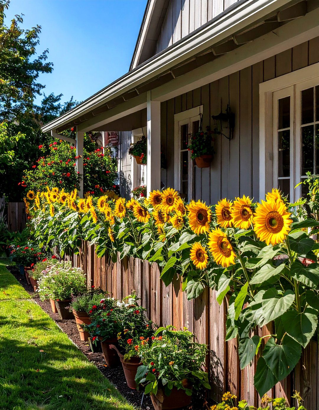 A Wall of Sunflowers - 30 patio shade ideas on a budget