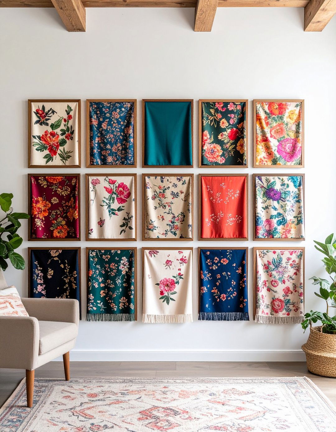 A Wall of Vintage Scarves - 30 large wall decor ideas