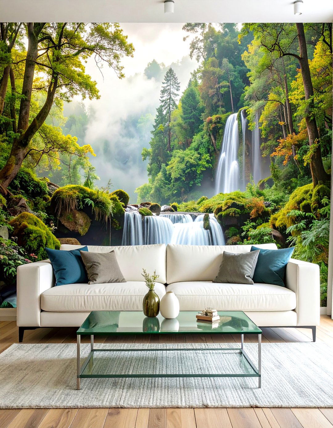 A Wallpaper Mural Feature Wall in the Living Room - 30 accent wall ideas living room