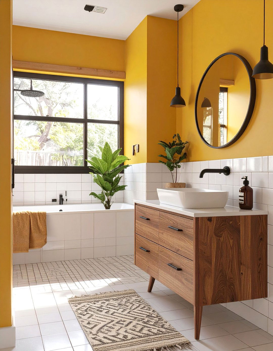 A Warm Mustard and Wood Bathroom - 30 colorful bathroom ideas