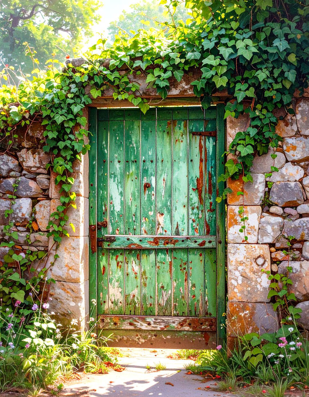 A Weathered Garden Gate as a Shady Corner Feature - 30 shady garden corner ideas