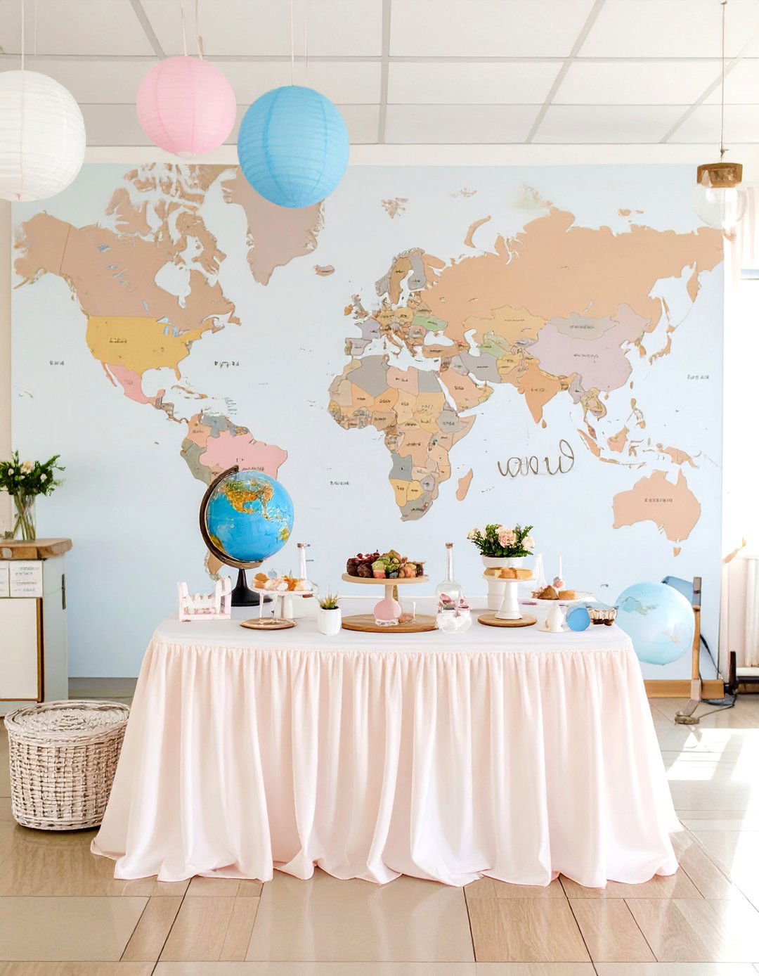 A Welcome to the World Globe and Map Shower - 30 office baby shower ideas
