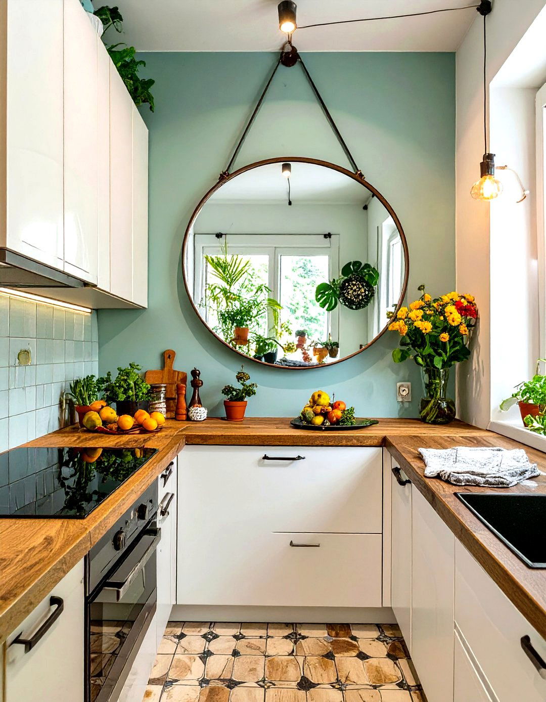 A Well Placed Mirror - 30 small simple kitchen design ideas