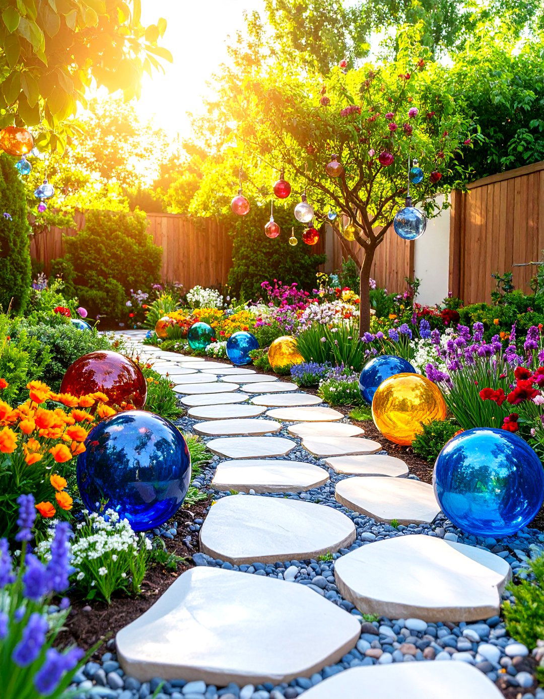A Whimsical Glass Art Garden - 30 garden art ideas