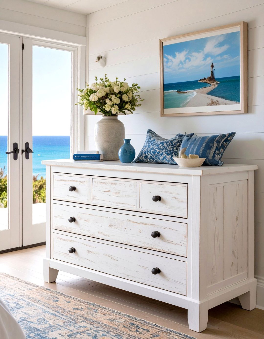 A Whitewashed Dresser - 30 seaside modern coastal bedroom ideas