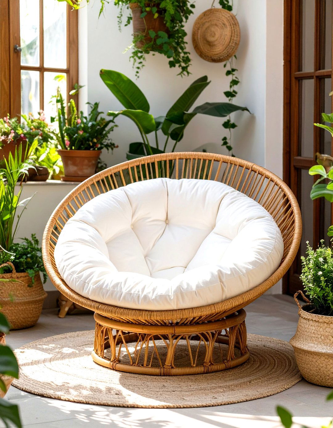 A Wicker Papasan Chair - 30 small patio furniture ideas