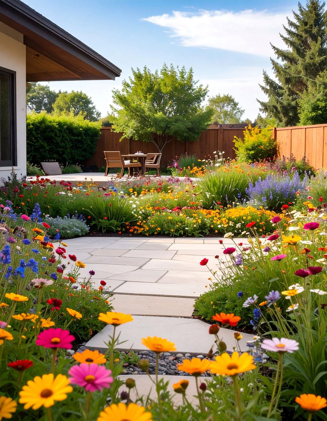 A Wildflower Meadow Border Patio - 30 backyard patio ideas on a budget