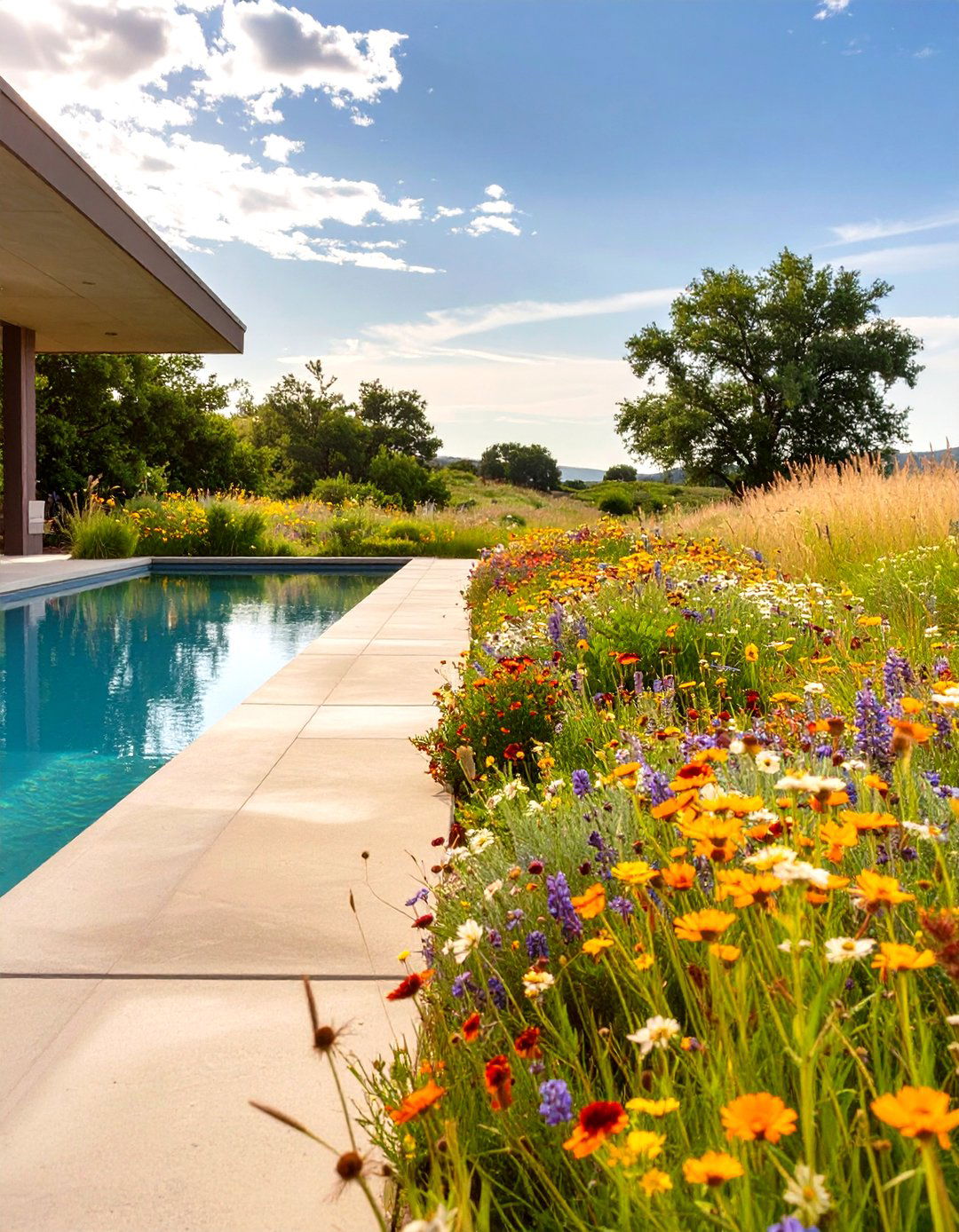 A Wildflower Meadow Pool Landscape - 30 low maintenance pool landscape design ideas