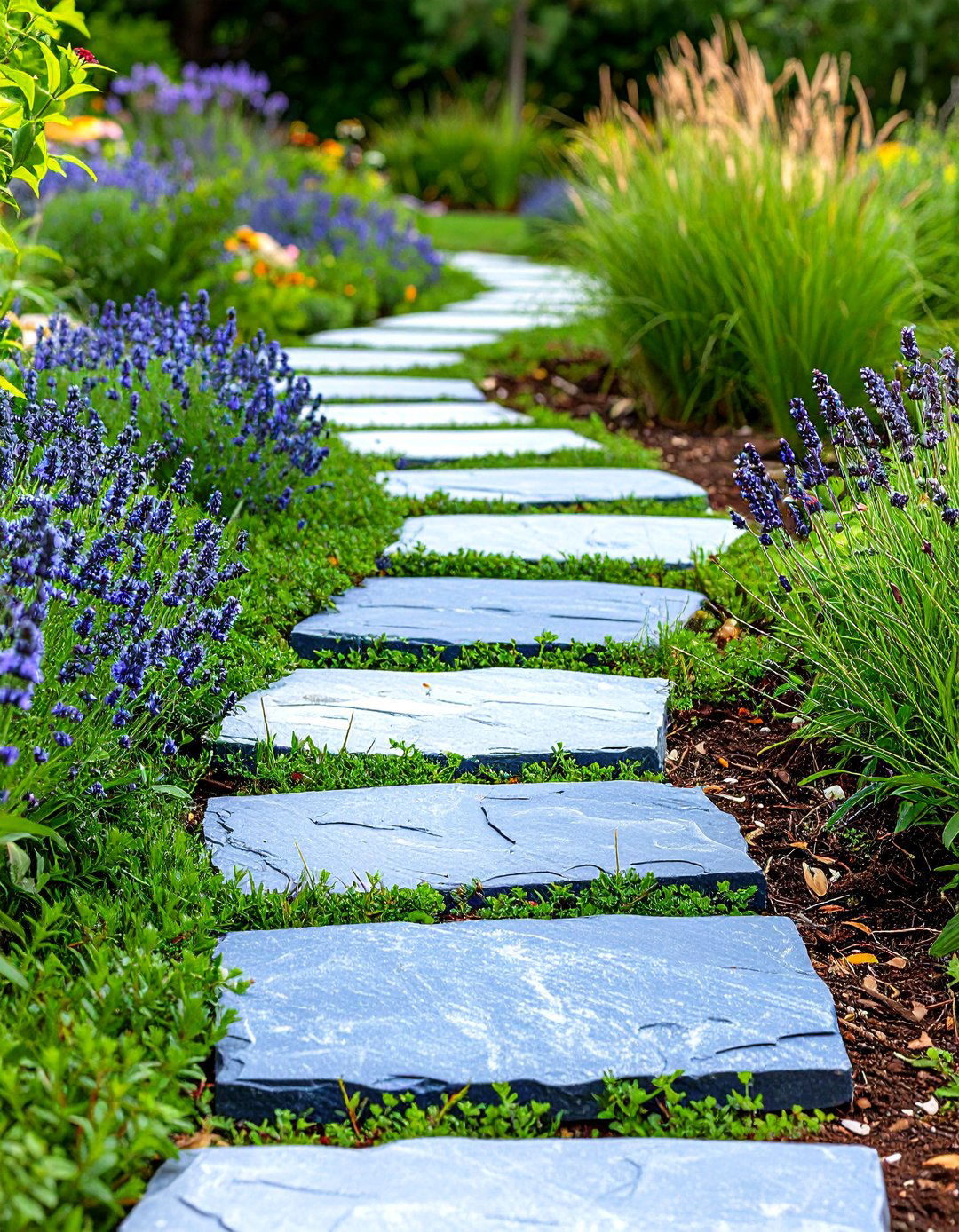A Winding Bluestone Stepping Stone Path - 30 front walkway landscaping ideas