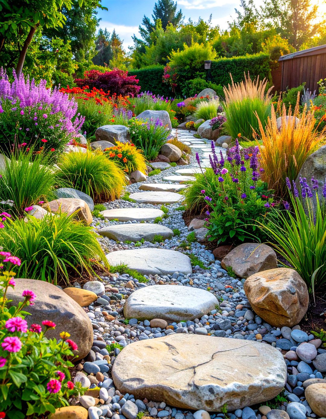A Winding Dry Creek Bed Garden Pathway - 30 garden pathway ideas