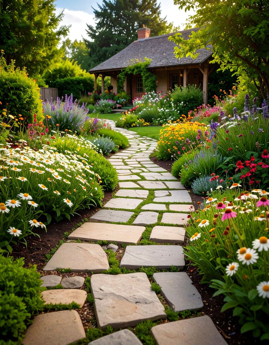 A Winding Flagstone Pathway - 30 farmhouse landscaping ideas