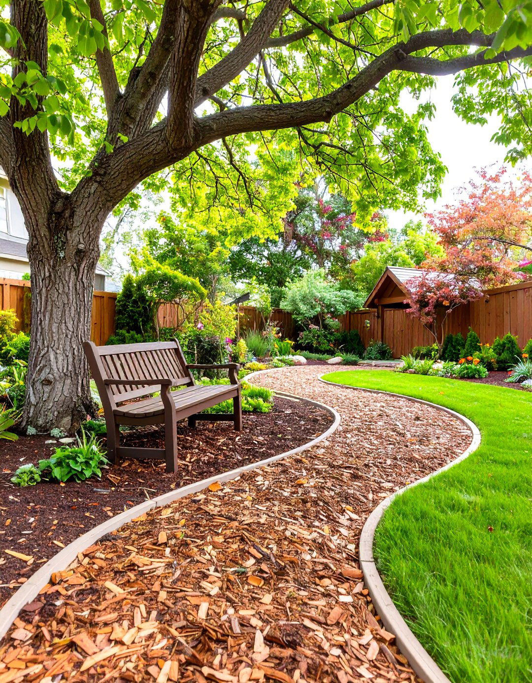 A Winding Mulch Pathway System - 30 large backyard ideas on a budget