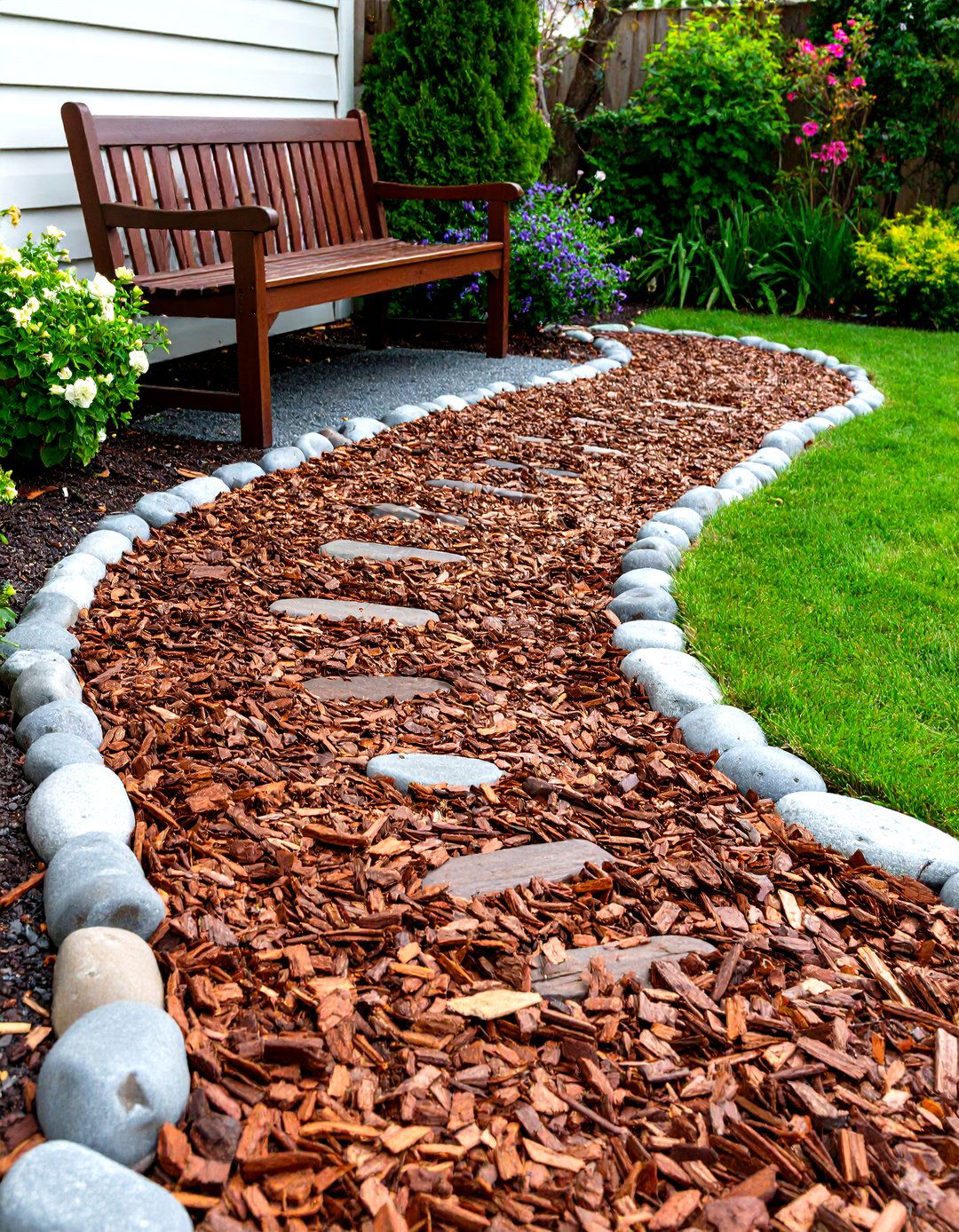 A Winding Mulch Pathway - 30 front lawn cheap simple front yard landscaping ideas