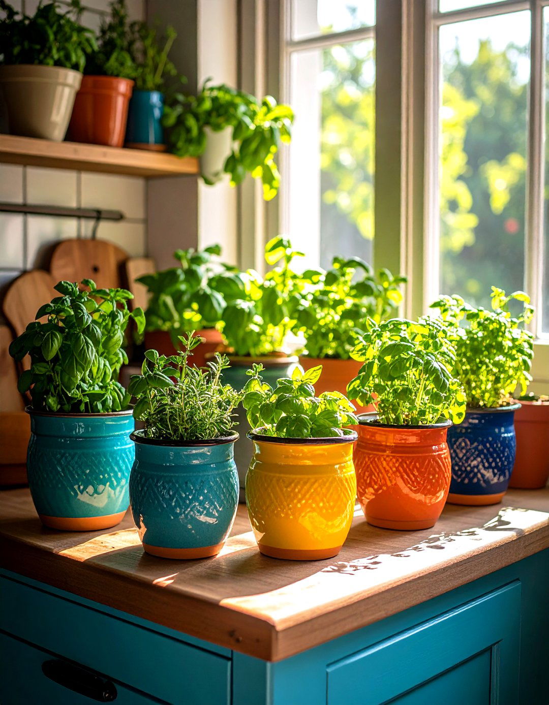 A Window Herb Garden in Vintage Planters - 30 retro kitchen ideas