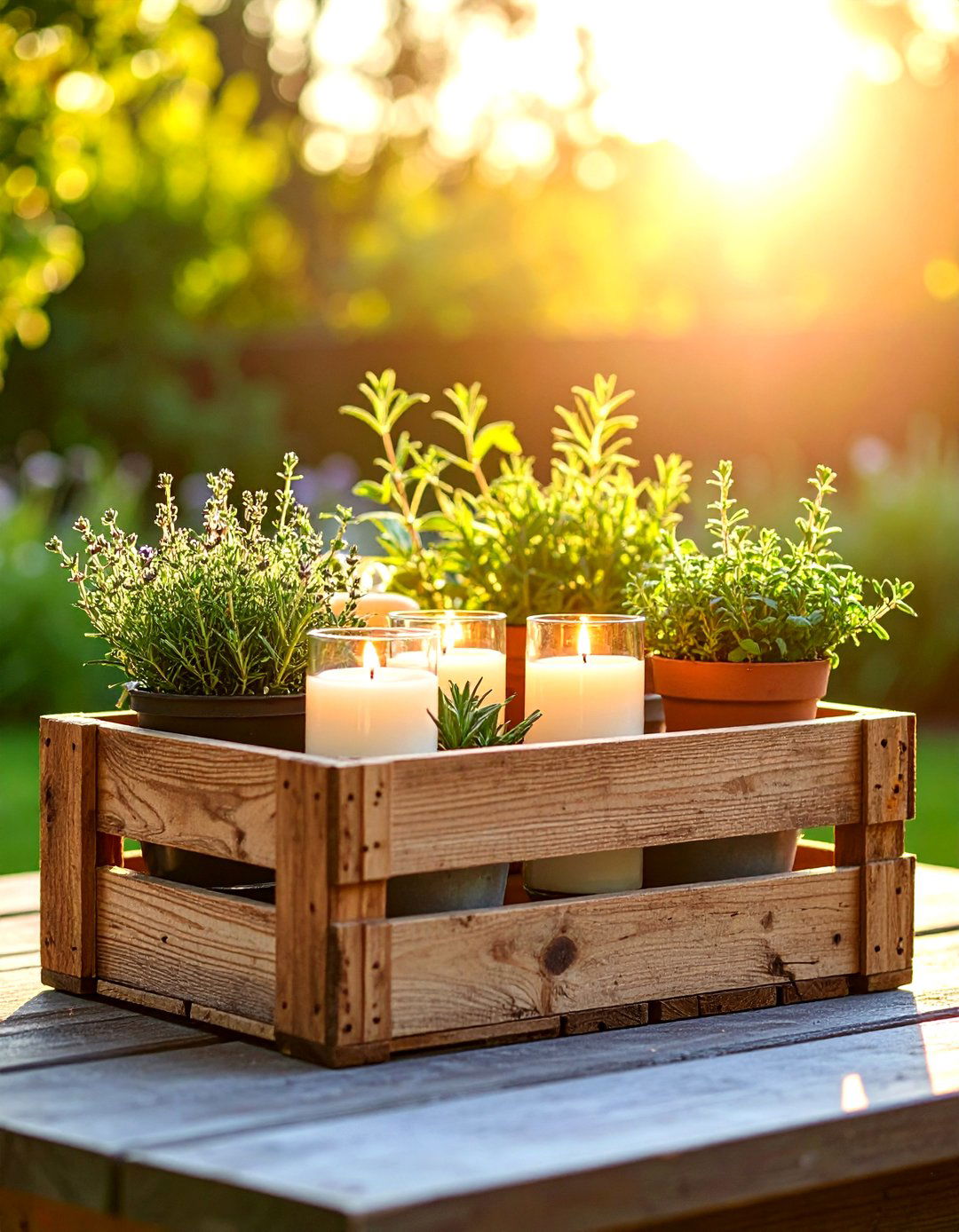 A Wooden Crate Centerpiece - 30 outdoor table decor ideas