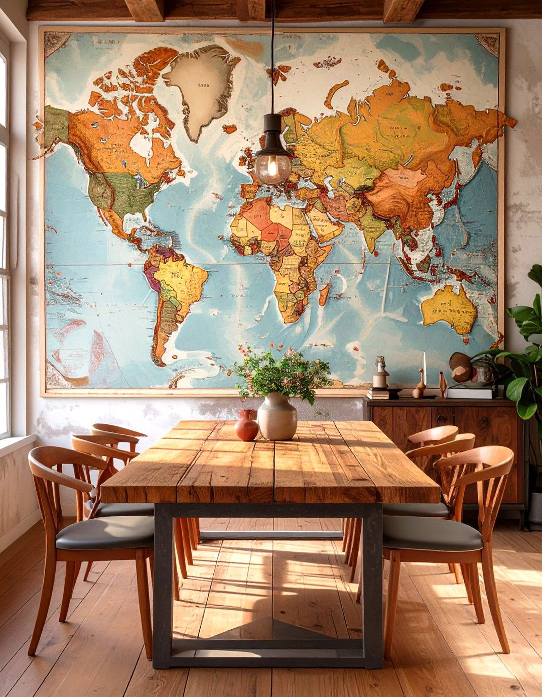 A World Map Display - 30 dining room art ideas