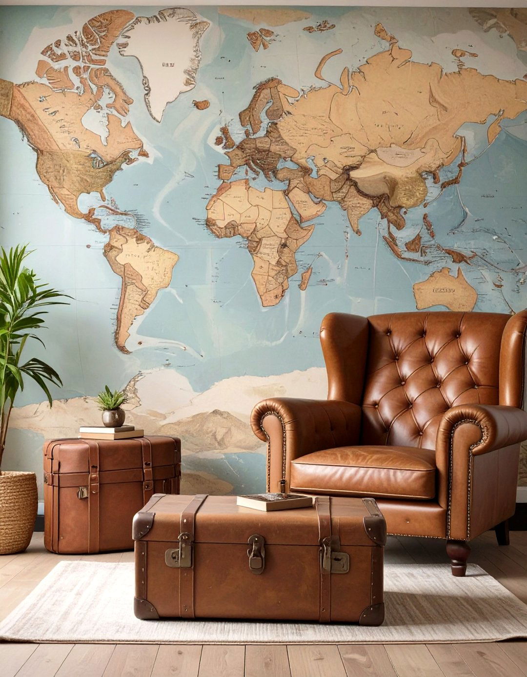 A World Travelers Map Wall - 30 creative living room wall decor ideas