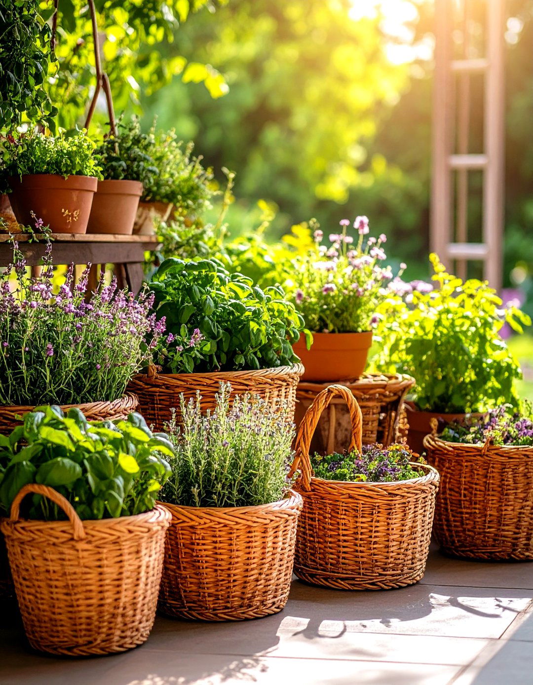 A Woven Basket Herb Garden Corner - 30 indoor herb garden ideas