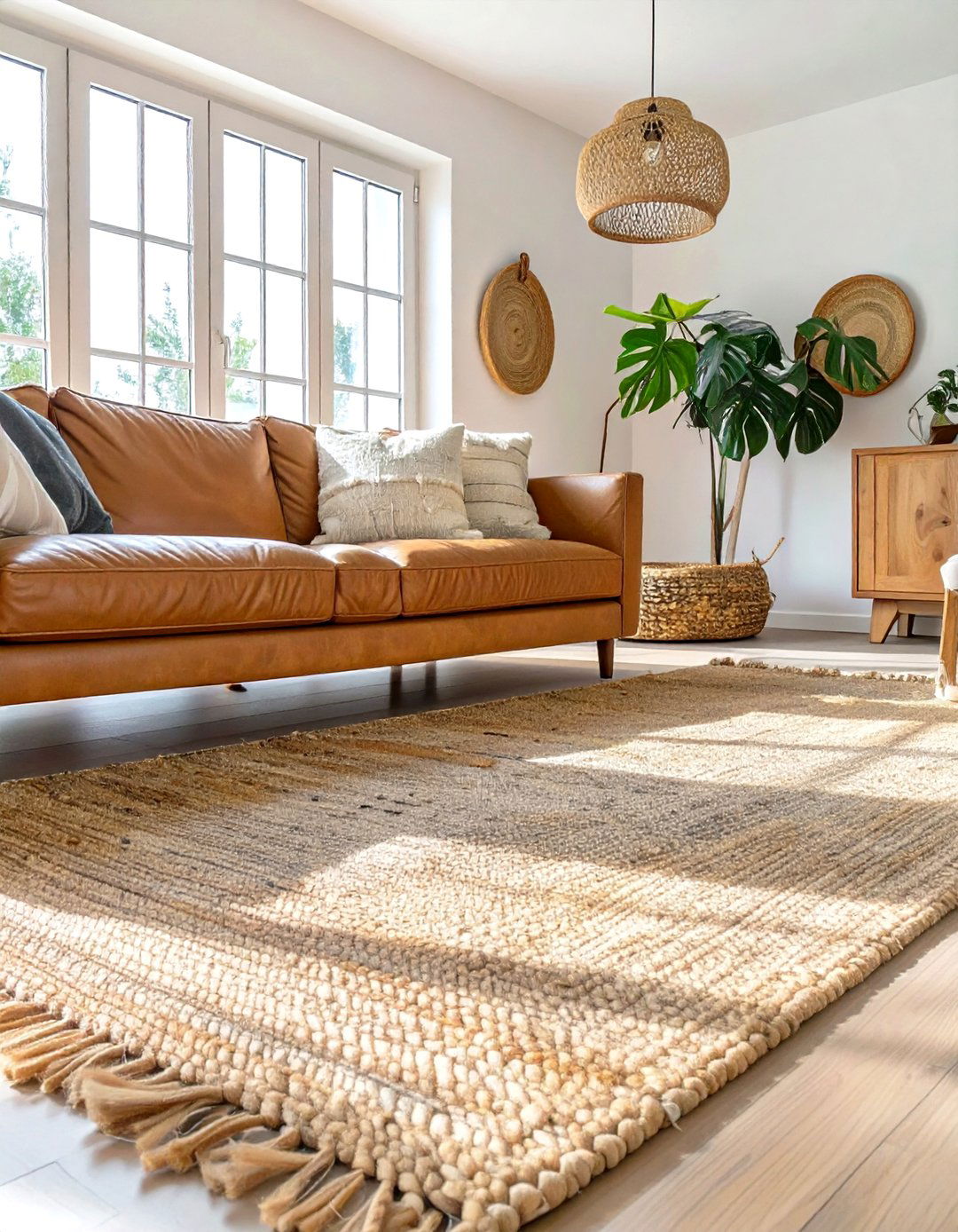 A Woven Grass or Jute Rug - 30 western living room ideas