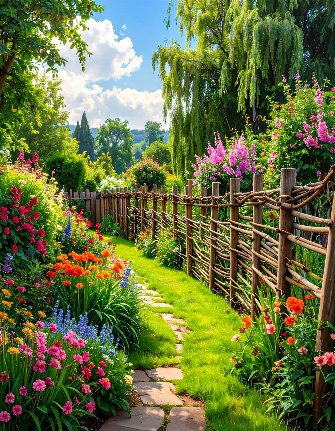 A Woven Willow Garden Border - 30 low cost garden fence designs