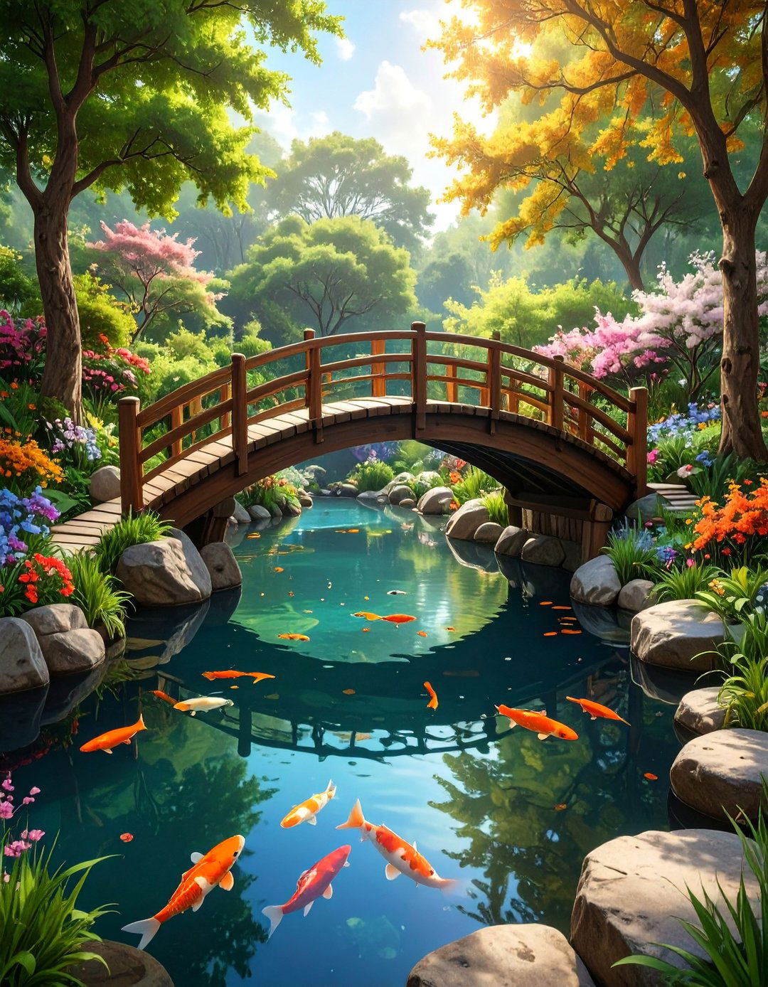 A Zen Garden Featuring a Koi Pond - 30 ai zen garden design ideas