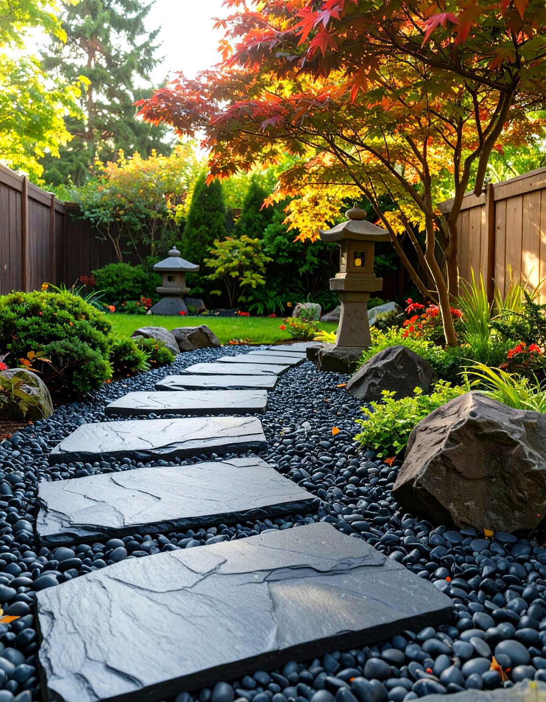 A Zen Garden With Slate Paver Walkway - 30 backyard paver ideas