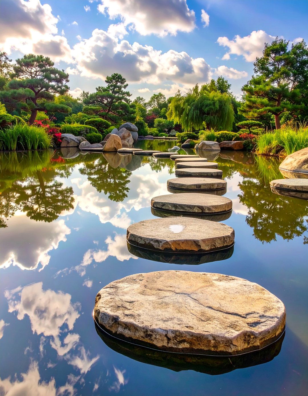 A Zen Garden with Stepping Stones Over Water - 30 ai zen garden design ideas