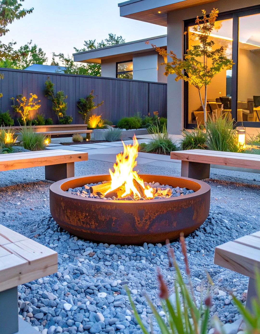 A Zen Garden with a Fire Pit Feature - 30 ai zen garden design ideas