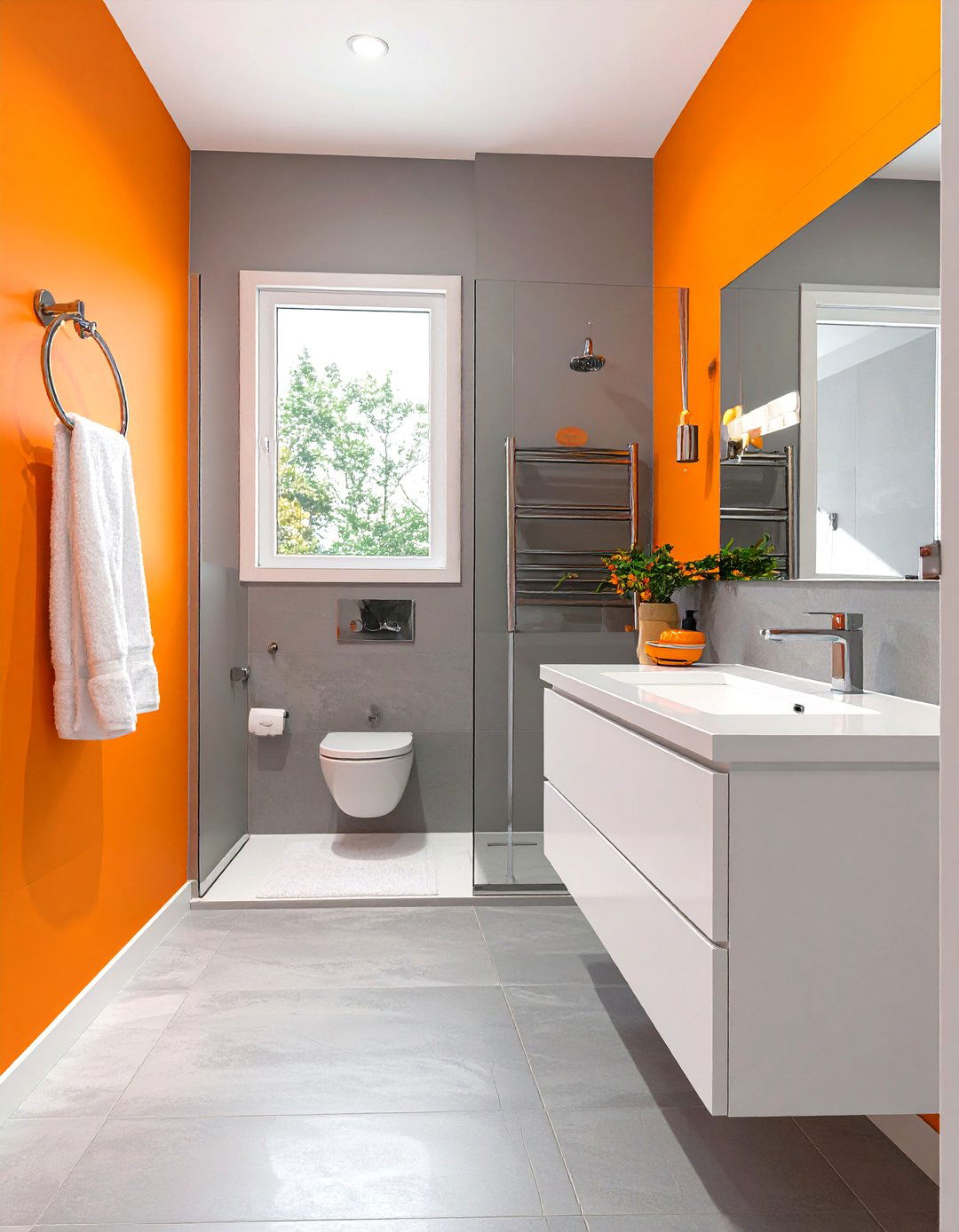 A Zesty Orange and Grey Bathroom - 30 colorful bathroom ideas