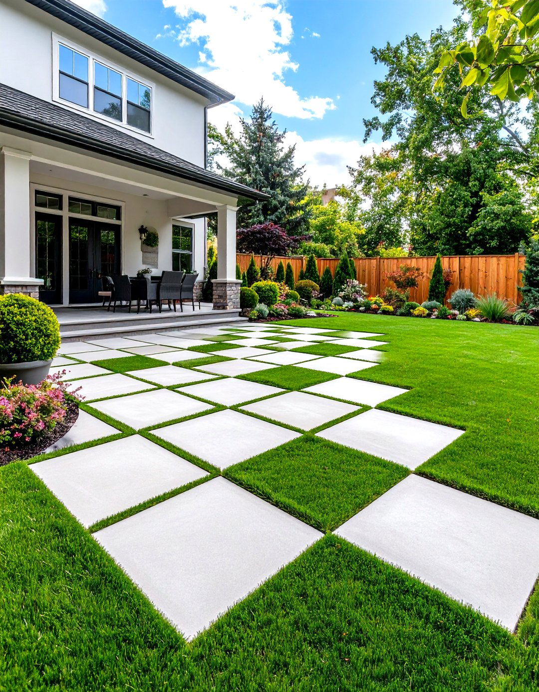 A checkerboard patio design - 30 easy backyard ideas
