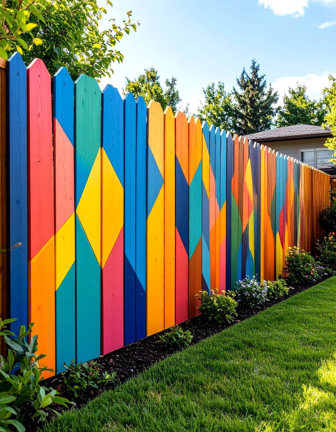 A painted fence mural - 30 easy backyard ideas
