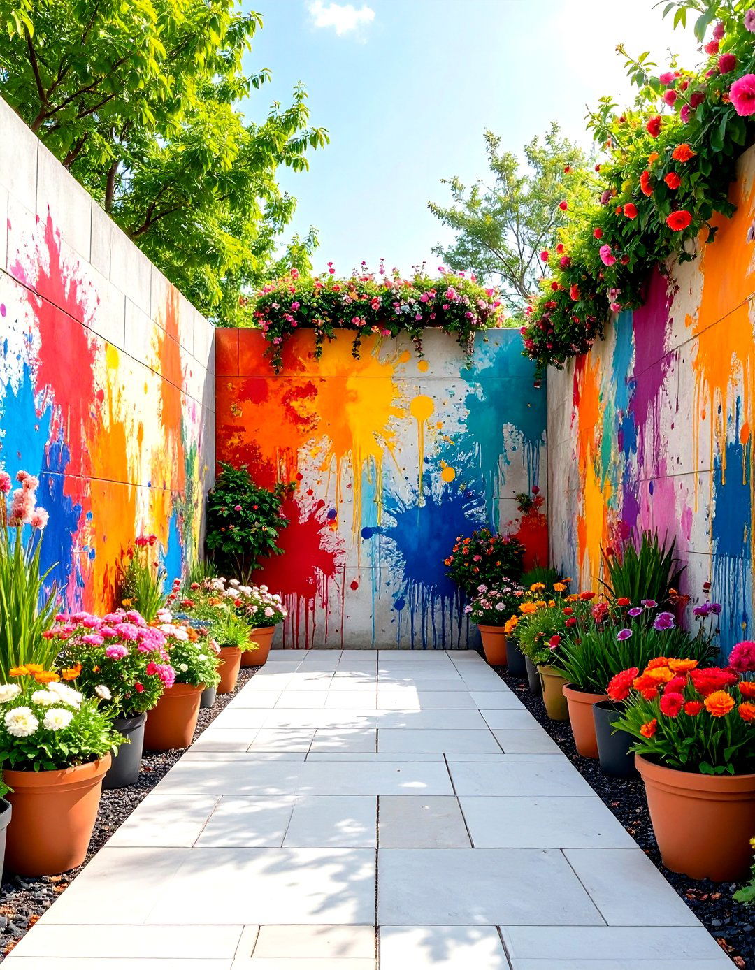 Abstract Art Painted Cinder Block Wall - 30 painted cinder block garden ideas
