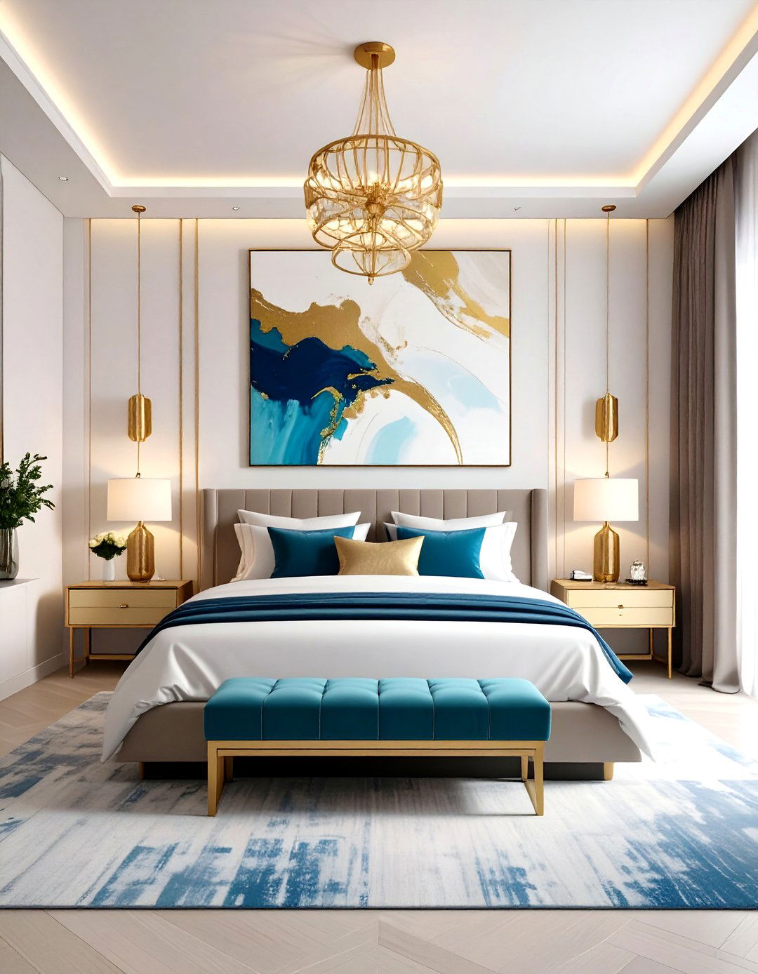 Abstract Artwork as a Focal Point - 30 romantic modern luxury master bedroom designs