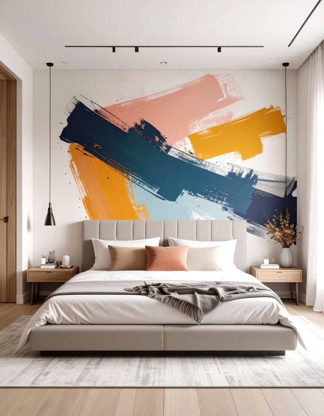 Abstract Brushstroke Mural Bedroom - 30 classy bedroom wallpaper designs
