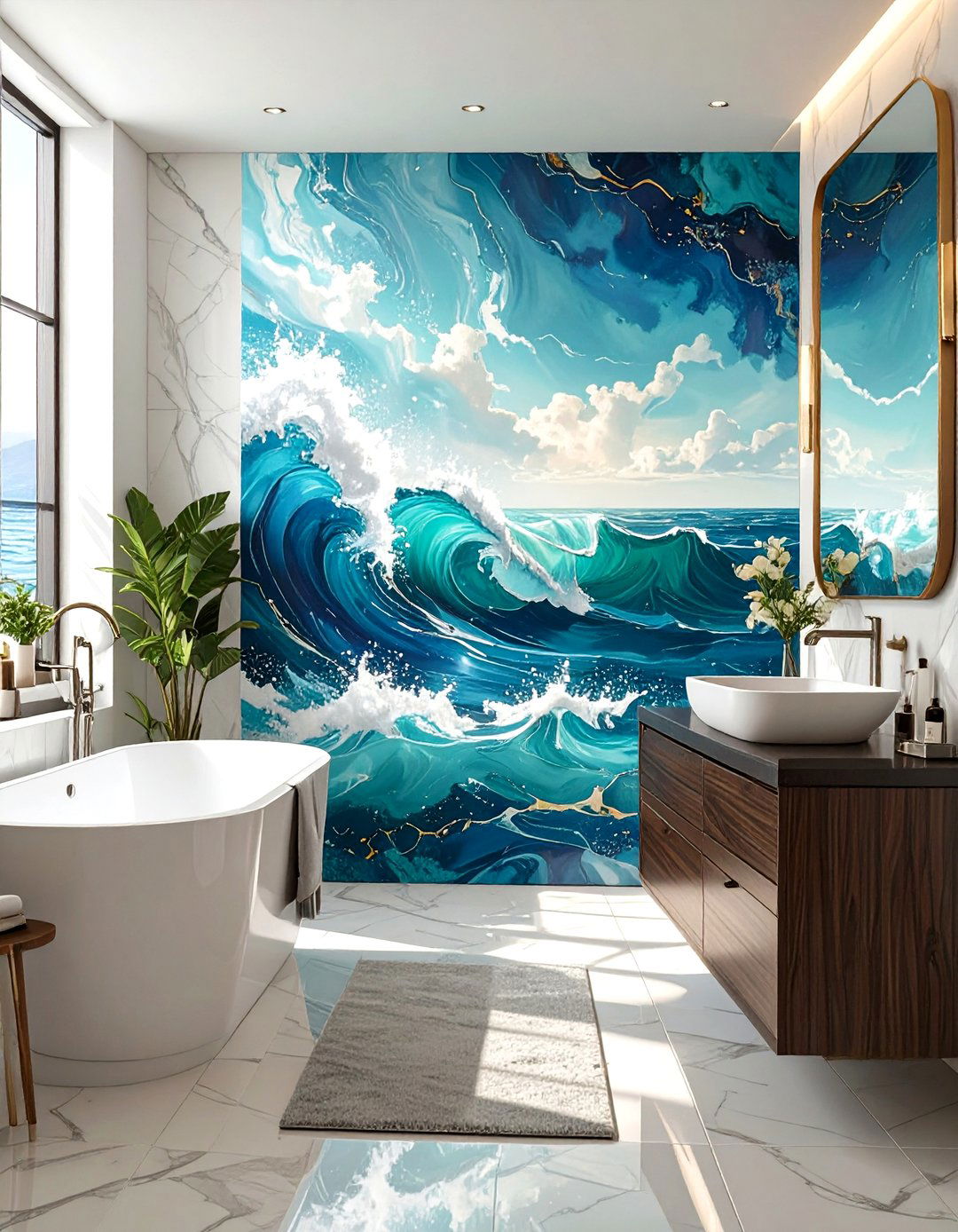 Abstract Ocean Inspired Art - 30 bathroom wall art ideas