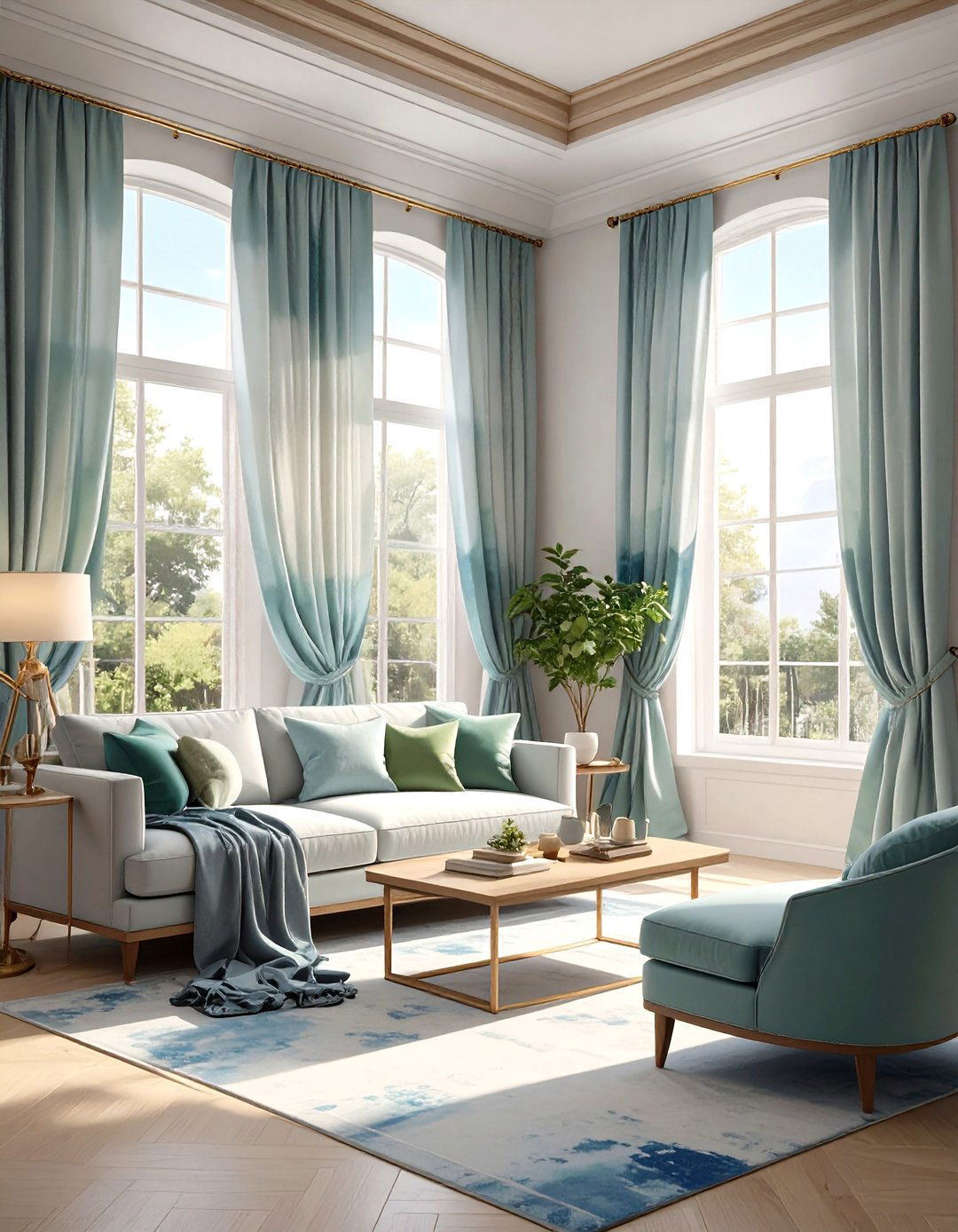 Abstract Watercolor Print Curtains - 30 modern curtain designs for living room