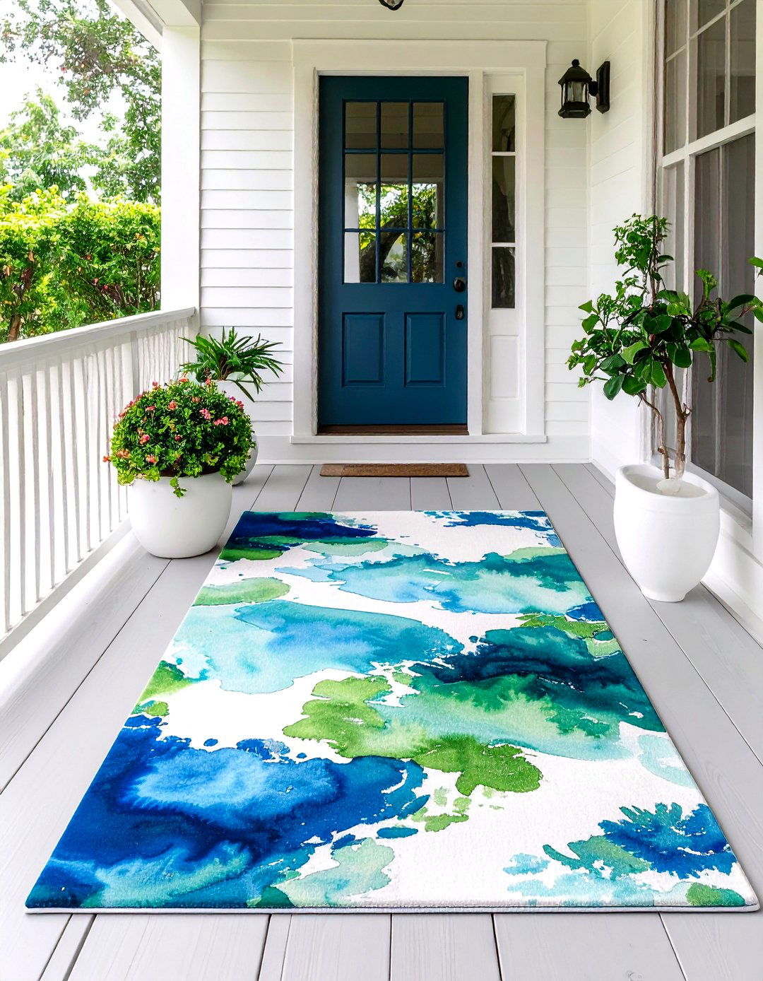 Abstract Watercolor Print Rug - 30 front porch rug ideas