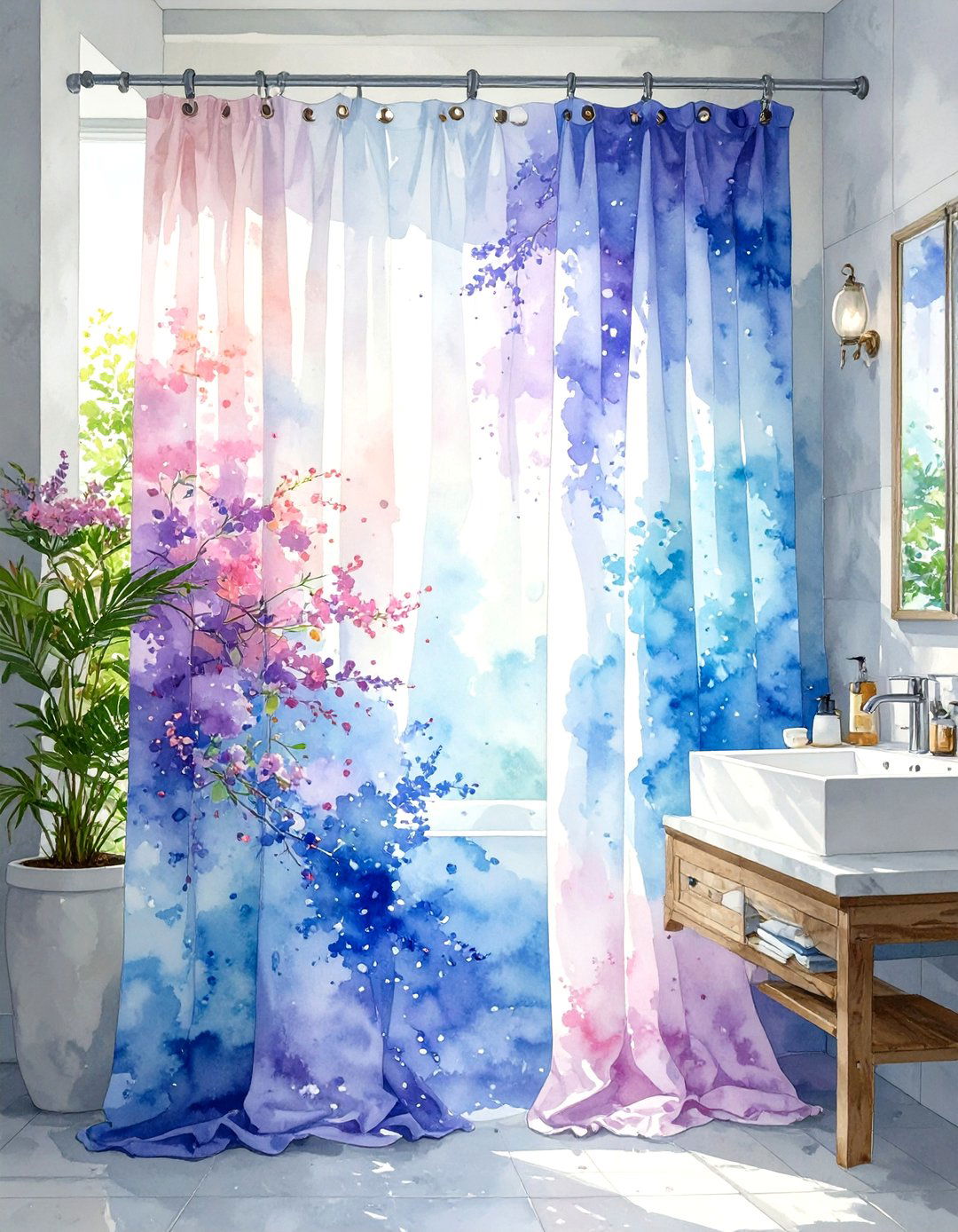 Abstract Watercolor Shower Curtain - 30 shower curtain ideas
