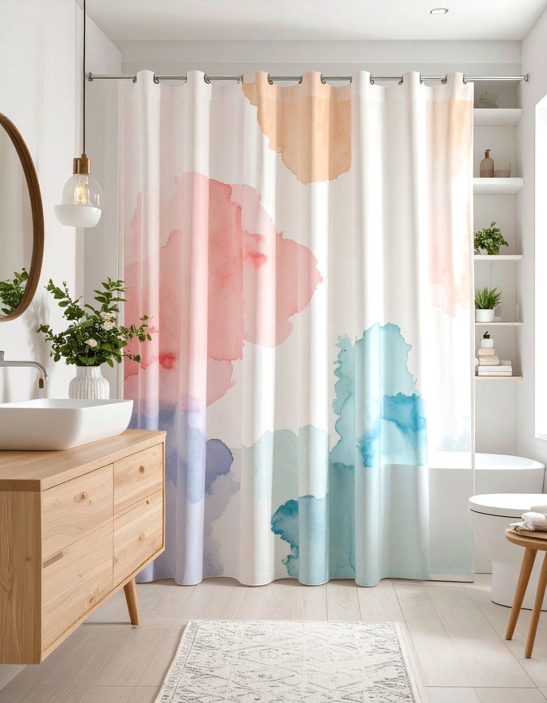 Abstract Watercolor Shower Curtain - 30 elegant shower curtain ideas