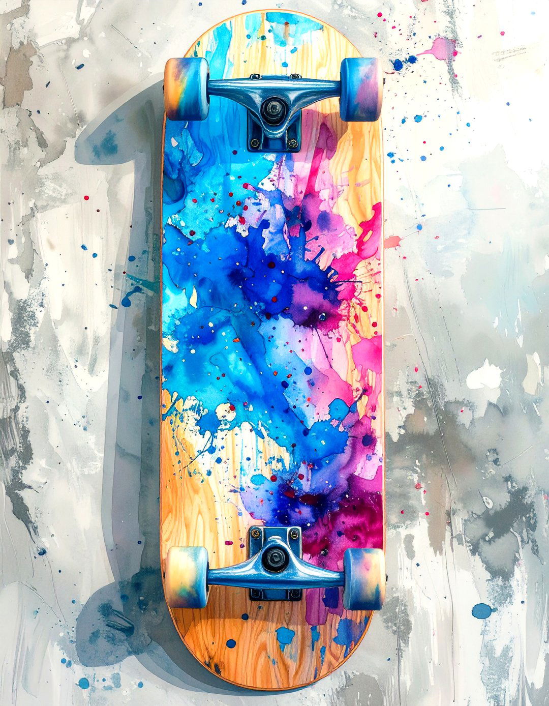 Abstract Watercolor Skateboard Deck Design - 30 skateboard deck designs